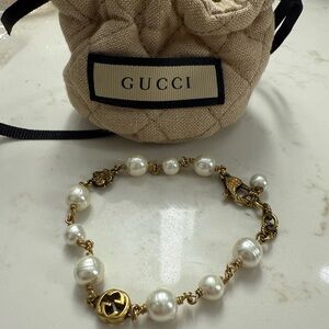 Gucci Gold and Pearl Charm Bracelet